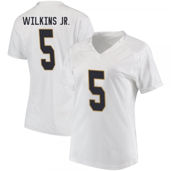 Joe Wilkins Jr. Notre Dame Fighting Irish NCAA Women's #5 White Replica College Stitched Football Jersey GMM2655UN